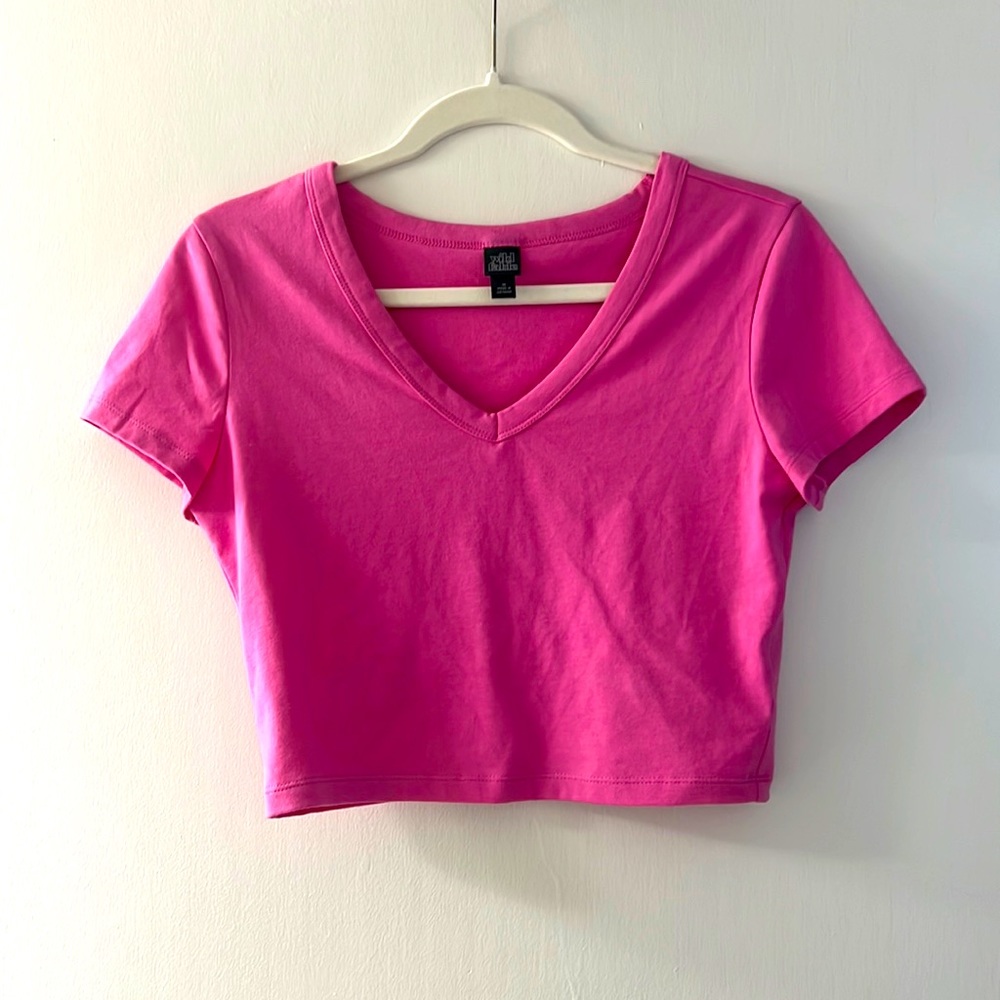 Pink v-neck crop top. Size: Medium. Brand: Wild Fable